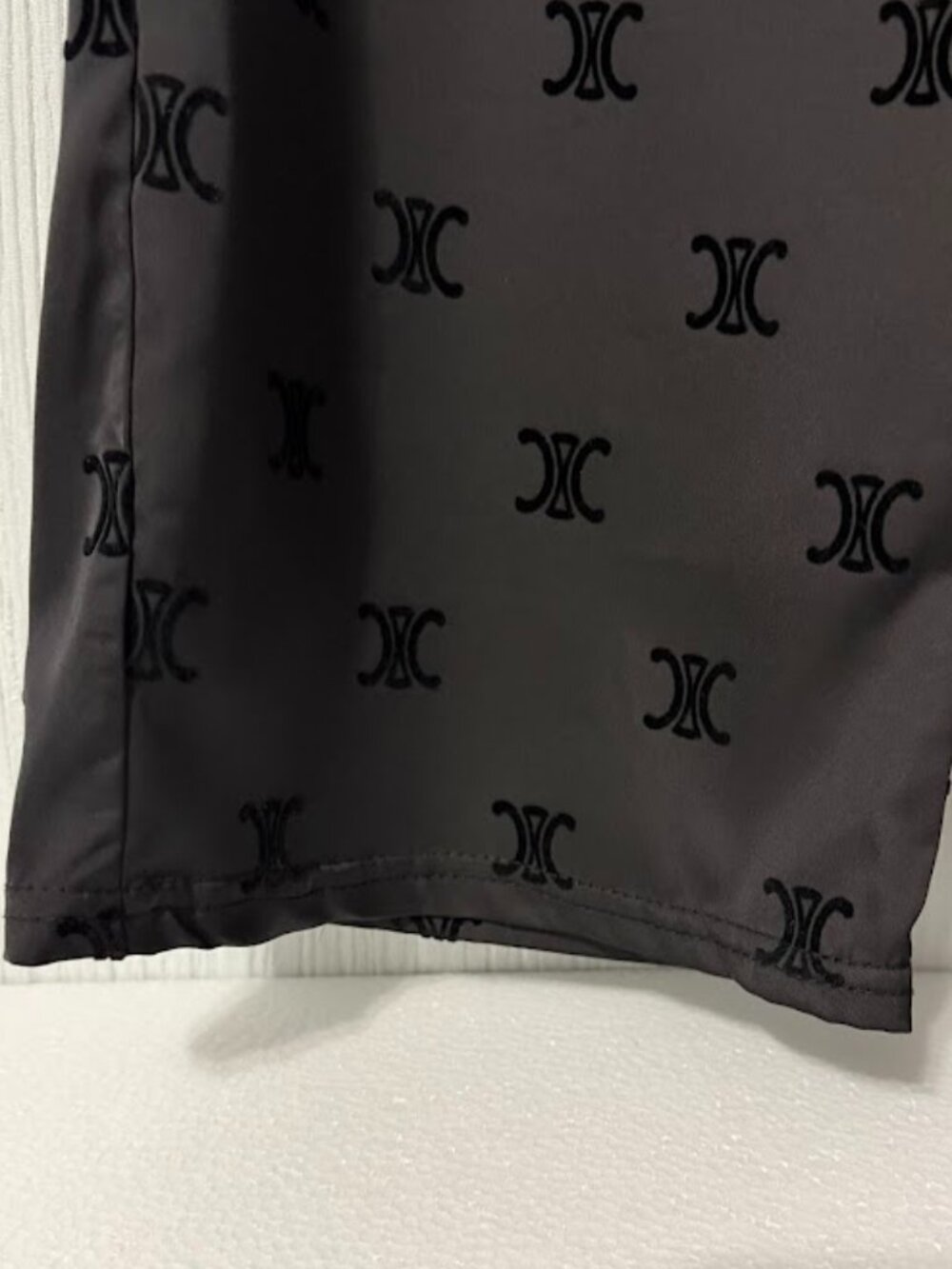 Black Monogram Satin Wide Leg Lounge Pants Drawstring Relaxed Fit Size M - Picture 5 of 8